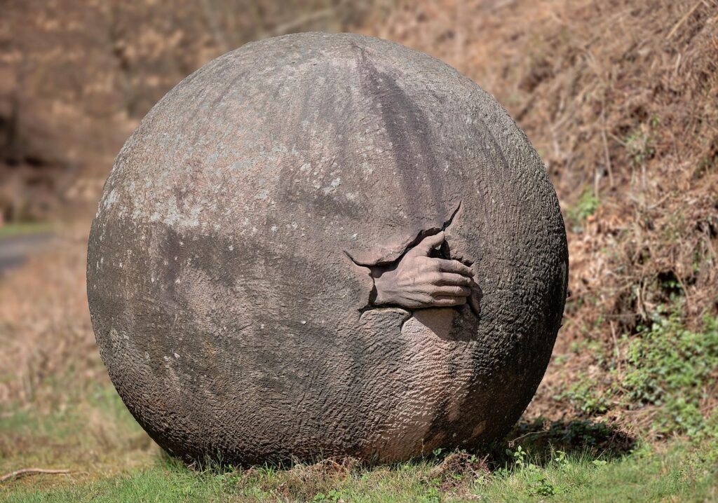 sculpture, hand, steinkugel, rheinland-pfalz, kunst, kugel, halten, finger