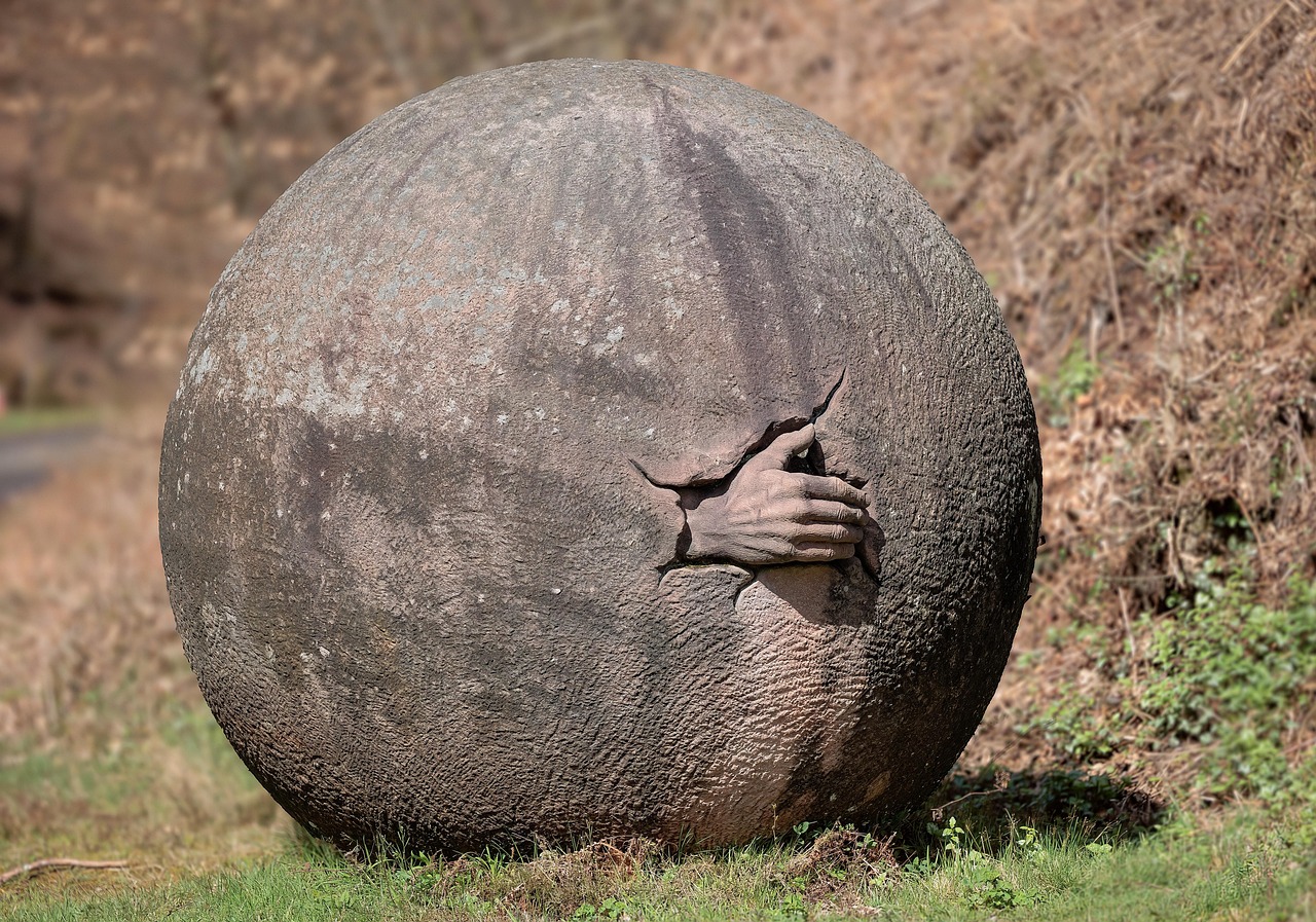 sculpture, hand, steinkugel, rheinland-pfalz, kunst, kugel, halten, finger